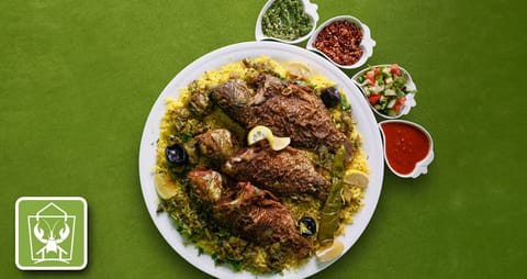 مطبق بلطي يكفي 4 أشخاص + سلطة خضراء + دقوس + معبوج + مشروب كينزا