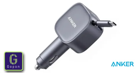 شاحن سيارة نانو بقـوة 75 واط نفذ USB-C وكيبل USB-C مدمج قابل للسحب من من أنكر