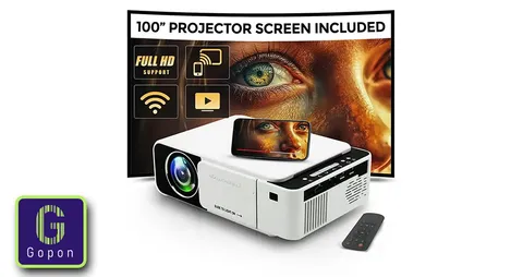 جهاز عرض ذكي Full HD بدقة 1080p وشاشة 170 بوصة مع عرض لاسلكي وتصحيح الانحراف