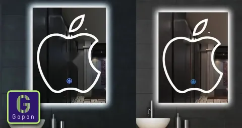 مرآة LED ديكورية بتصميم شعار أبل مع مفتاح لمس للاستخدام في المنزل والفنادق وصالونات التجميل - 60 × 80 سم