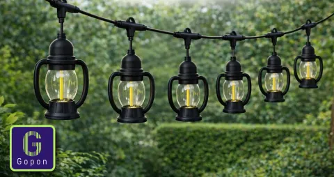 سلسلة إضاءة كهربائية بطول 5 متر بتصميم الفوانيس 10 لمبات عتيقة قابس أوروبي إضاءة LED دافئة للديكور الخارجي والحدائق والحفلات