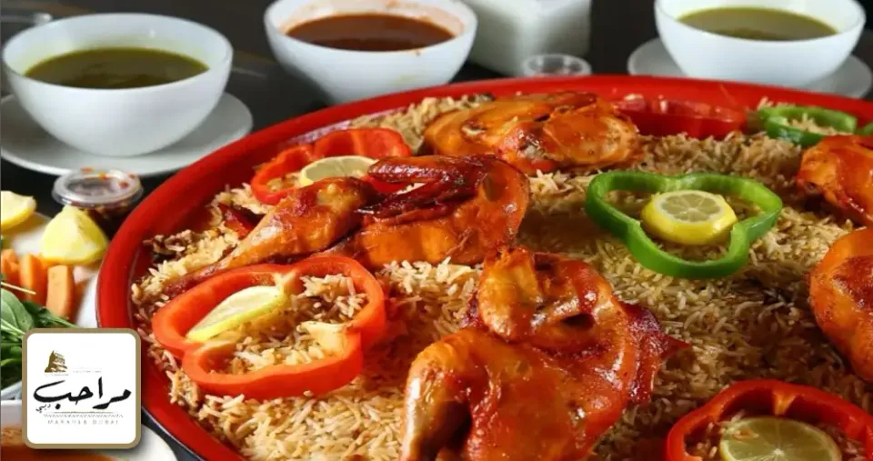 صينية مندي الدجاج (5 وجبات مندي دجاج + 5 لبن + جاط فتوش كبير)