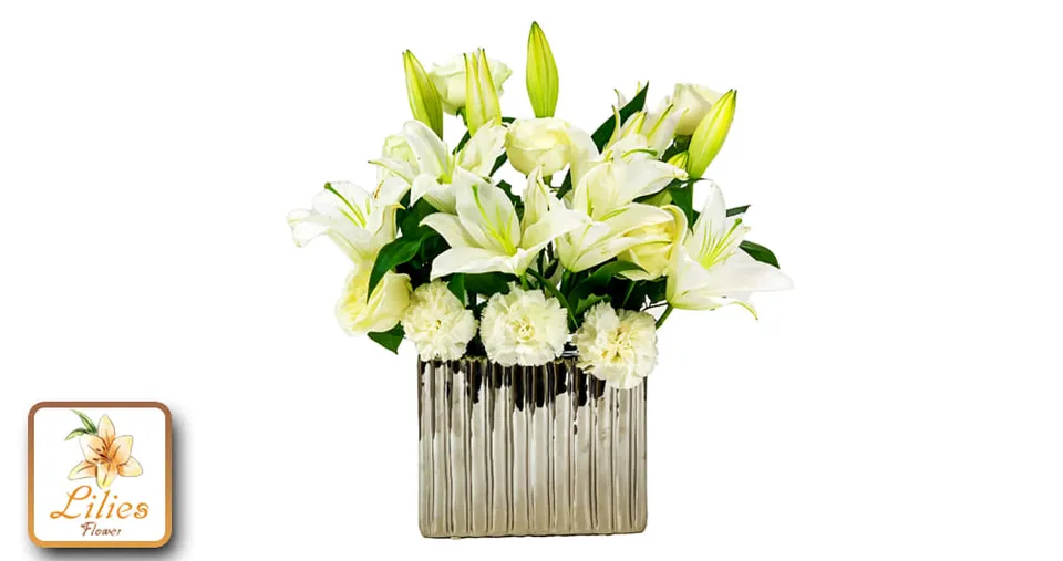Silver Vase With White Casablanca