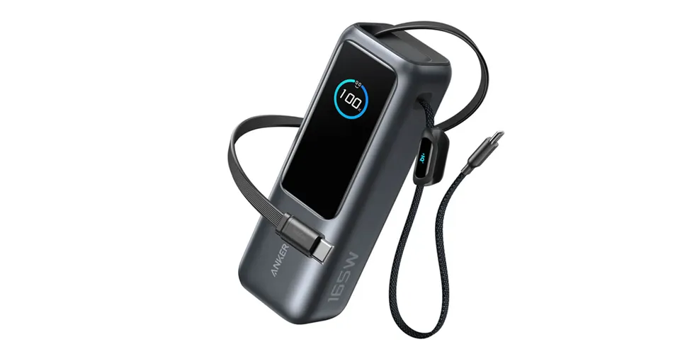 Anker Power Bank USB + Type-C 165W Fast Charging 25000mAh Built-In Dual Type-C Cable - Black