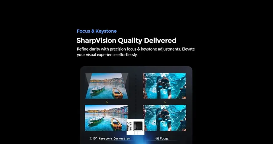 جهاز عرض ذكي Full HD بدقة 1080p وشاشة 170 بوصة مع عرض لاسلكي وتصحيح الانحراف