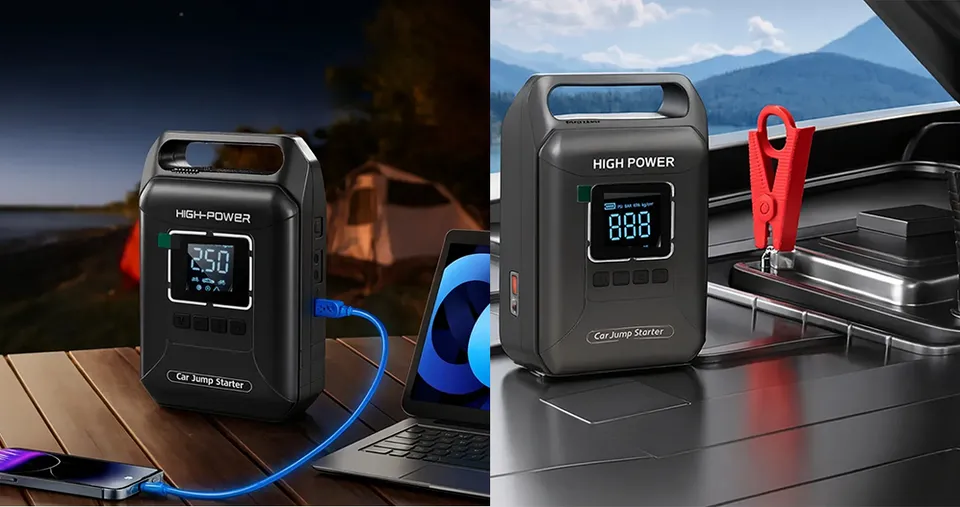 جهاز تشغيل سيارات فاخر 4 في 1 بقوة 1600 أمبير وضاغط هواء 150 PSI مع شاشة LCD وUSB-C ومصباح LED
