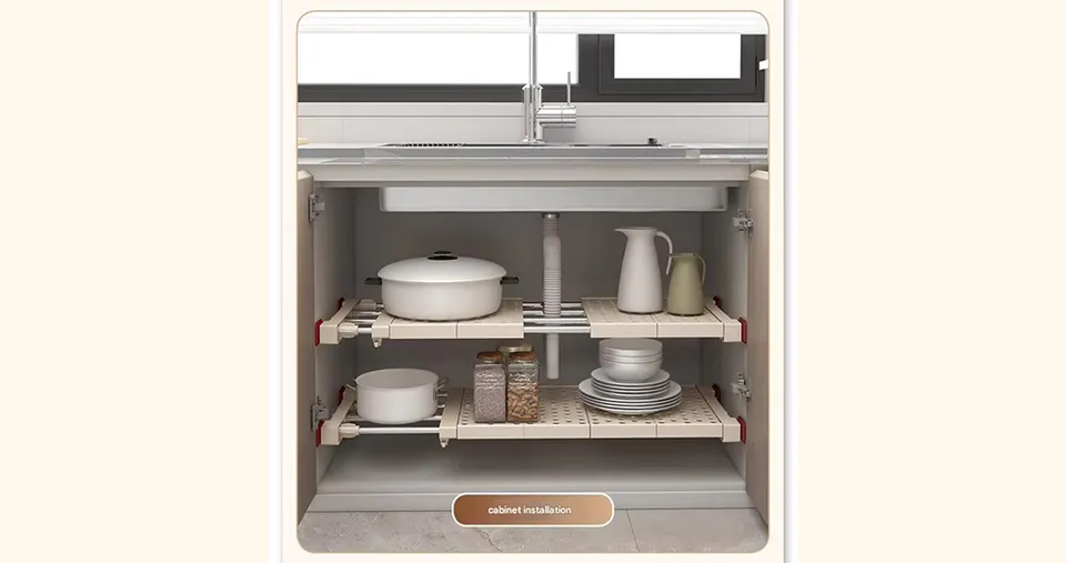 Adjustable Expandable Telescopic Shelf Rack with Stainless Steel Reinforced Pipes for Bathroom, Kitchen & Closet Storage Organization