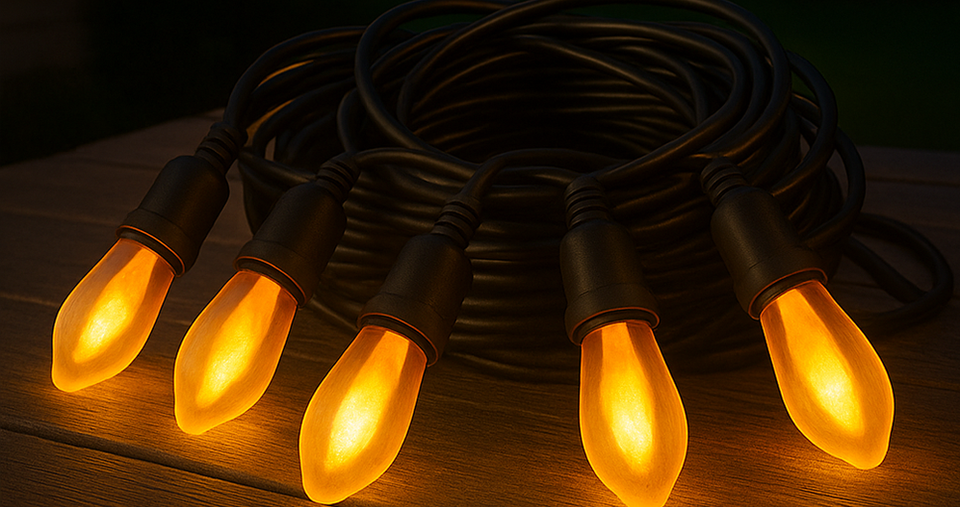 إضاءة خيطية تعمل بالطاقة الشمسية بطول 6.5 متر بتأثير اللهب معيار حماية IP44 مزوّدة بـ10 لمبات مقاومة للكسر لتزيين الحدائق والمساحات الخارجية