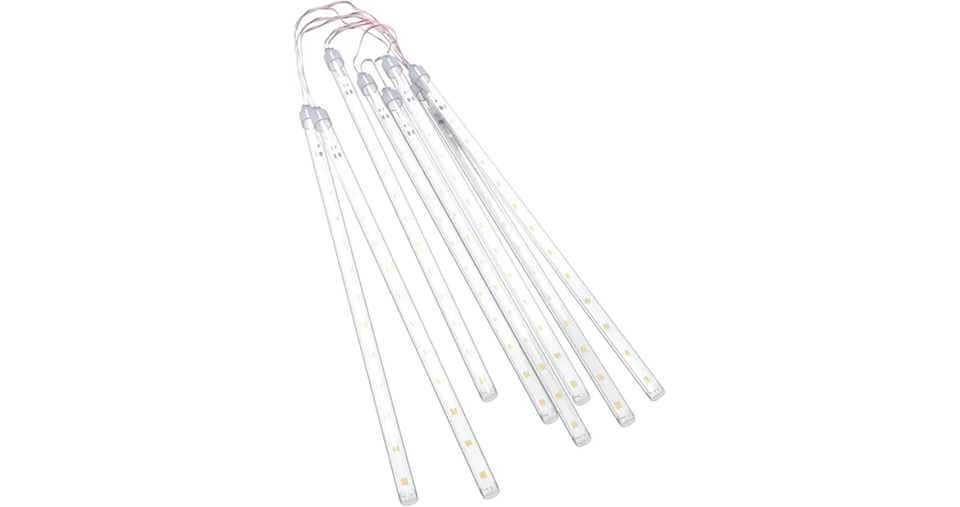 أضواء مطرية على شكل شلال LED بـ 8 أنابيب مع تأثير متساقط، تصميم مقاوم للماء للديكور الخارجي والداخلي، طول 30 سم - (لون أبيض دافئ)
