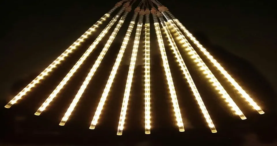 8-Tube LED Meteor Shower Rain Lights with Cascading Effect Waterproof Design for Outdoor & Indoor Decorations  30 cm - (Warm White Color)