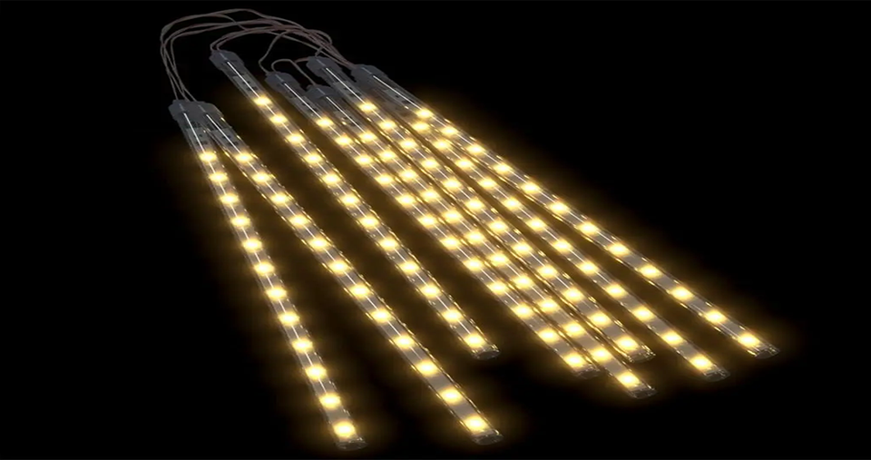 أضواء مطرية على شكل شلال LED بـ 8 أنابيب مع تأثير متساقط، تصميم مقاوم للماء للديكور الخارجي والداخلي، طول 30 سم - (لون أبيض دافئ)