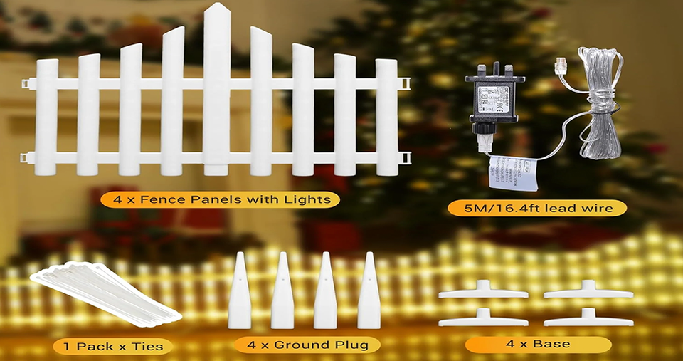 مصابيح سياج LED زخرفية مع تركيب سهل باستخدام مشابك وأوضاع متعددة - طقم مكون من 8 قطع - لون أبيض دافئ (الحجم الكلي 280 × 28.5 سم)
