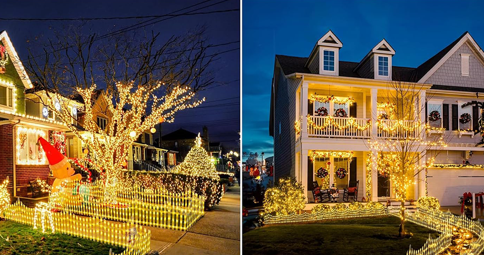 مصابيح سياج LED زخرفية مع تركيب سهل باستخدام مشابك وأوضاع متعددة - طقم مكون من 8 قطع - لون أبيض دافئ (الحجم الكلي 280 × 28.5 سم)