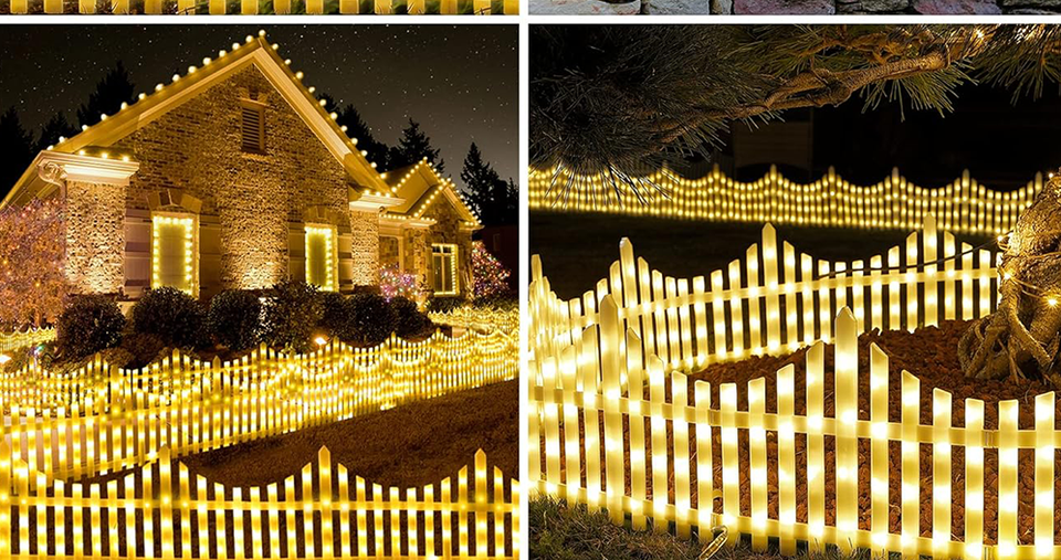 مصابيح سياج LED زخرفية مع تركيب سهل باستخدام مشابك وأوضاع متعددة - طقم مكون من 8 قطع - لون أبيض دافئ (الحجم الكلي 280 × 28.5 سم)