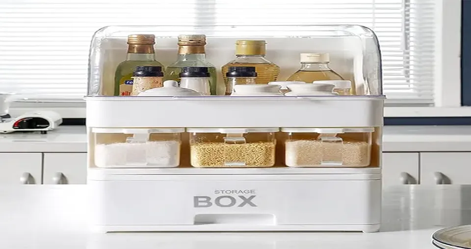 Multifunctional Kitchen Spice Organizer Rack Organizer with Dustproof Lid, Condiment Containers 30 x 24.5 x 40 cm