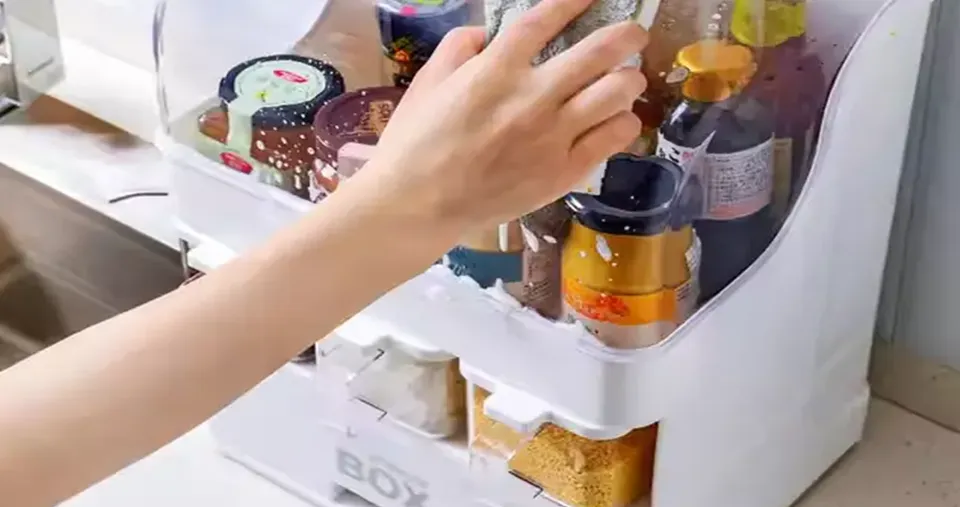 Multifunctional Kitchen Spice Organizer Rack Organizer with Dustproof Lid, Condiment Containers 30 x 24.5 x 40 cm