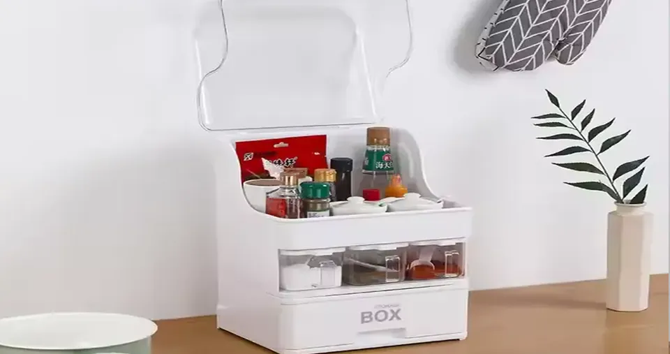 Multifunctional Kitchen Spice Organizer Rack Organizer with Dustproof Lid, Condiment Containers 30 x 24.5 x 40 cm