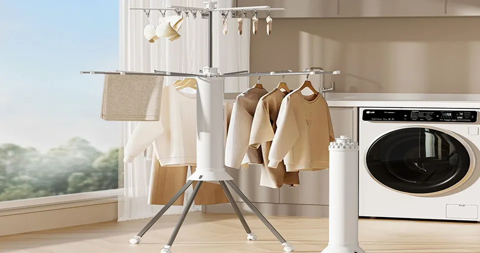 Premium Octopus Folding Clothes Drying Rack with Multi-Layer Adjustable Hangers With Aluminium Alloy Frame & Universal Wheels