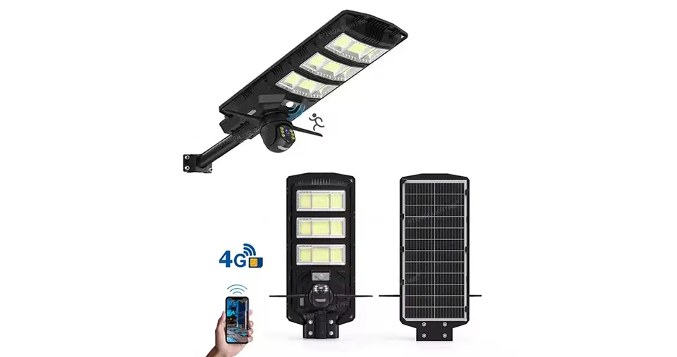 2 x 1 Solar Street Light with 4G & 4K AI Camera, Night Vision, Motion Sensor, Mobile App & Remote Control 450W