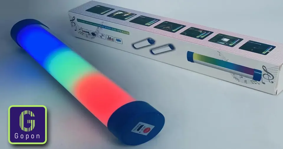 أنبوب ضوء LED مغناطيسي RGB مع سماعة بلوتوث وصوت محيطي 360° وتصميم قابل للتعليق وبطارية قابلة لإعادة الشحن 1500 مللي أمبير