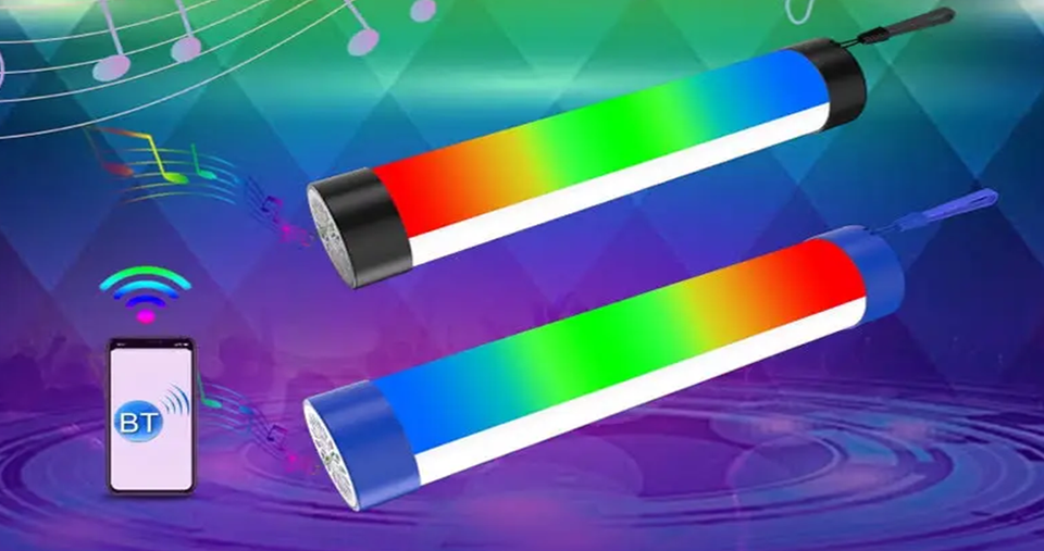 أنبوب ضوء LED مغناطيسي RGB مع سماعة بلوتوث وصوت محيطي 360° وتصميم قابل للتعليق وبطارية قابلة لإعادة الشحن 1500 مللي أمبير