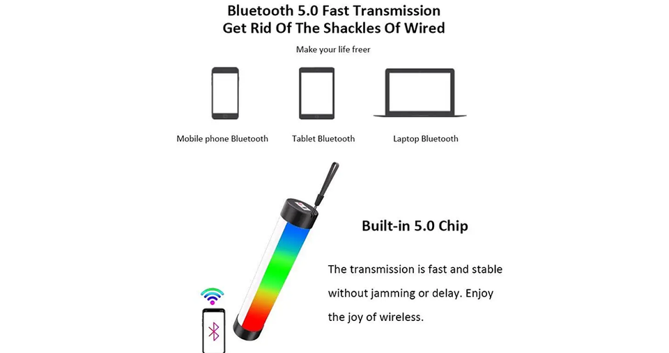 أنبوب ضوء LED مغناطيسي RGB مع سماعة بلوتوث وصوت محيطي 360° وتصميم قابل للتعليق وبطارية قابلة لإعادة الشحن 1500 مللي أمبير