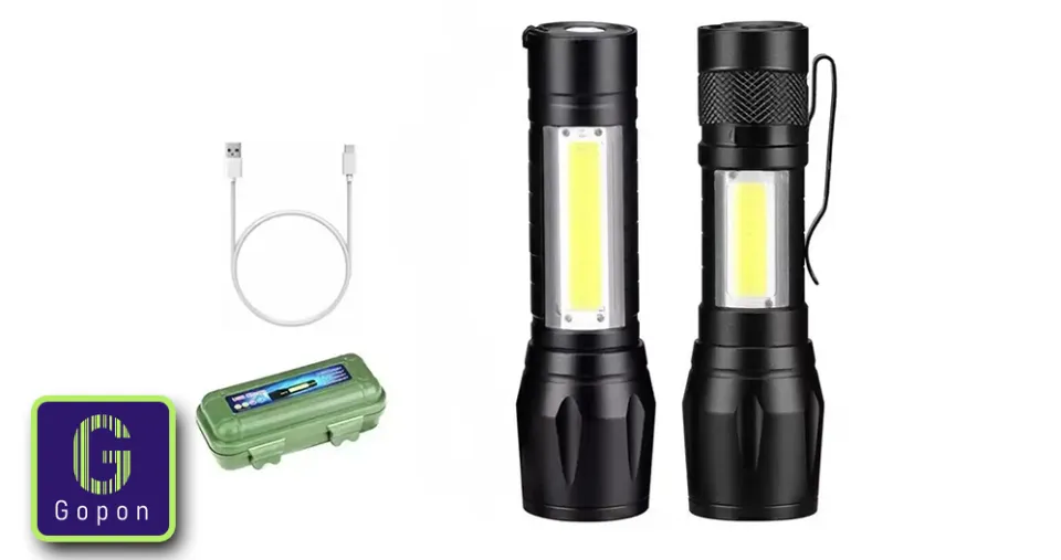 كشاف LED صغير فائق السطوع قابل لإعادة الشحن عبر USB مع تقريب تلسكوبي وهيكل من سبائك الألومنيوم مقاوم للماء