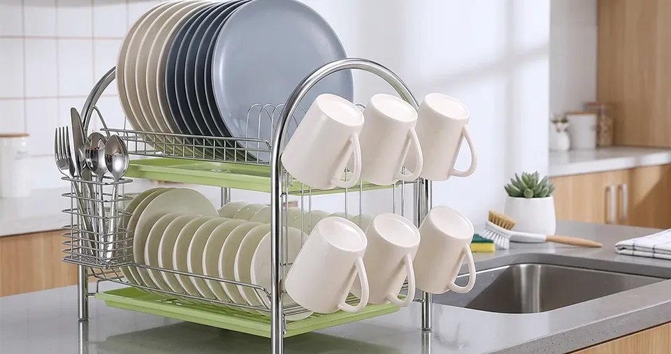 حامل أطباق 3 طبقات لتنظيم وتجفيف المطبخ – تصميم عملي وواسع