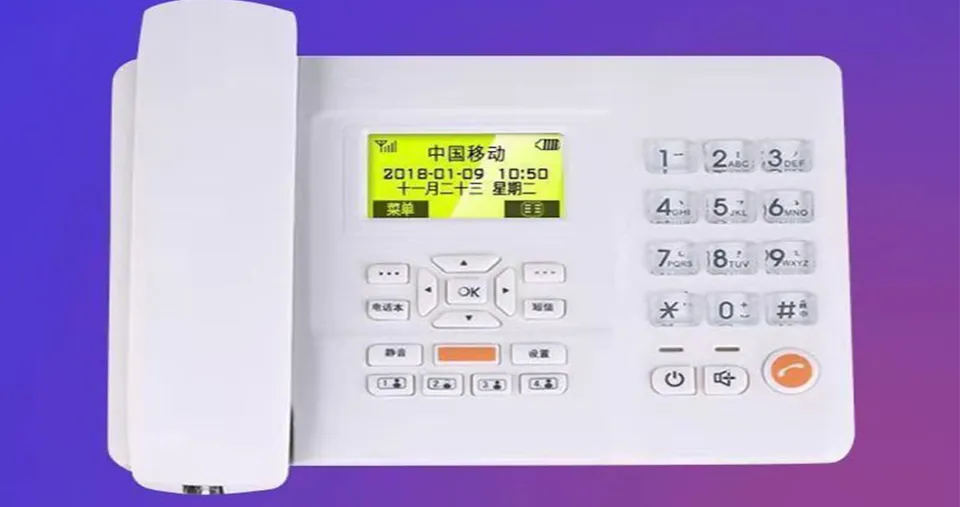 هاتف لاسلكي قابل لإعادة الشحن يدعم شريحة SIM والهاتف الأرضي مع شاشة LCD، رسائل SMS، معرف المتصل، وضع مكبر الصوت بدون استخدام اليدين، والاتصال السريع