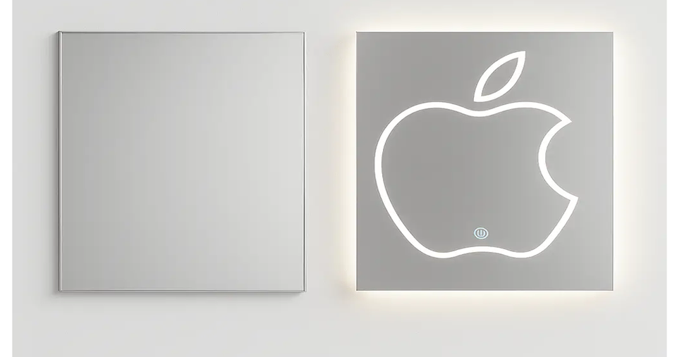 مرآة LED ديكورية بتصميم شعار أب ل مع مفتاح لمس للاستخدام في المنزل والفنادق وصالونات التجميل - 60 × 80 سم