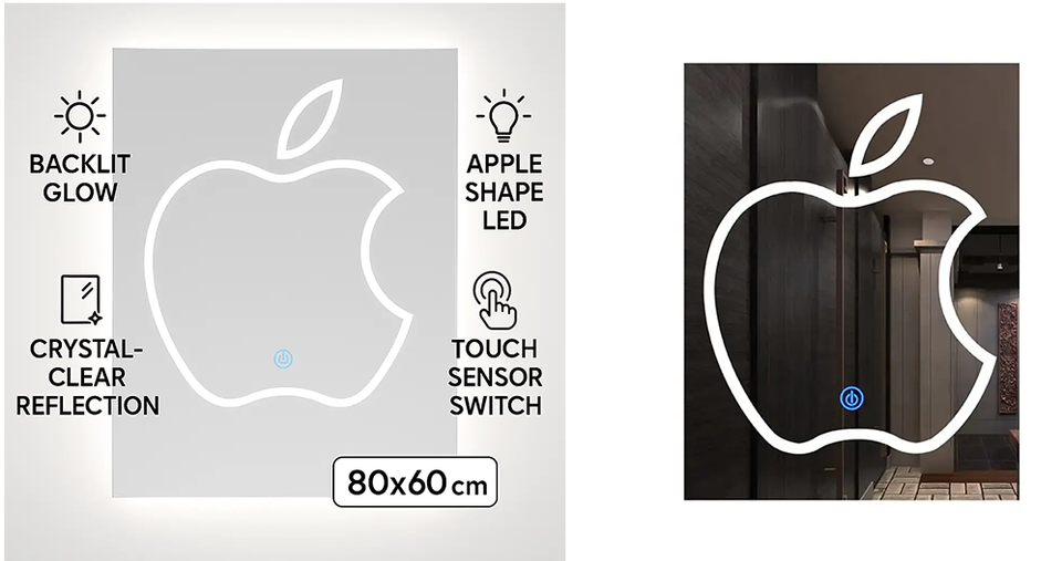 مرآة LED ديكورية بتصميم شعار أبل مع مفتاح لمس للاستخدام في المنزل والفنادق وصالونات التجميل - 60 × 80 سم