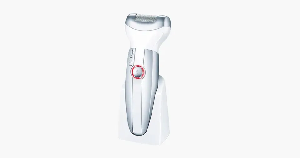 Beurer MPE-50 Rechargeable Electric Callus Remover with Dual Exfoliating Heads, Protective Head Cap, Two Speed Settings & LED Light