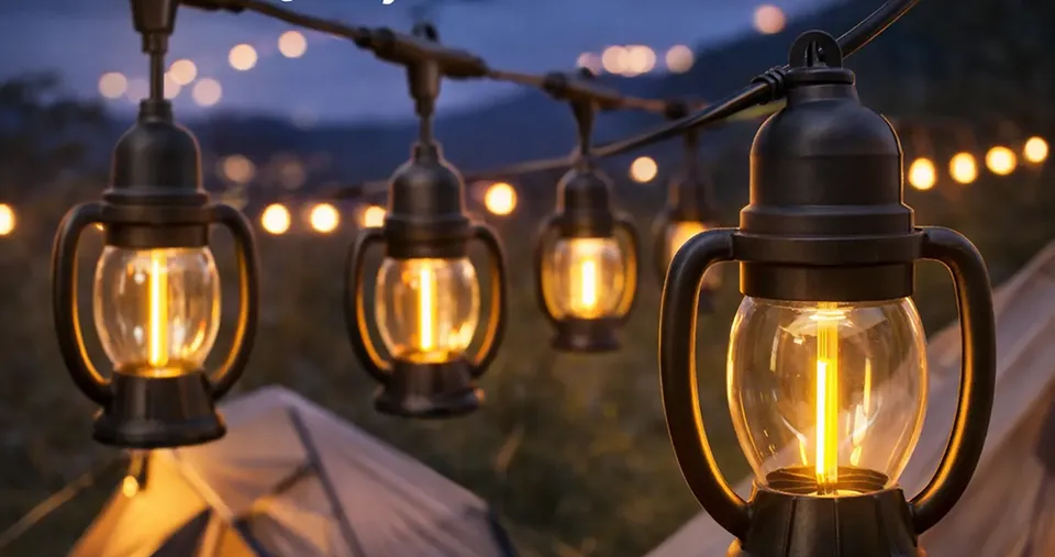 Electric Lantern Style 5M String Lights with 10 Vintage Bulbs, EU Plug, Warm LED for Outdoor Garden & Party Decor