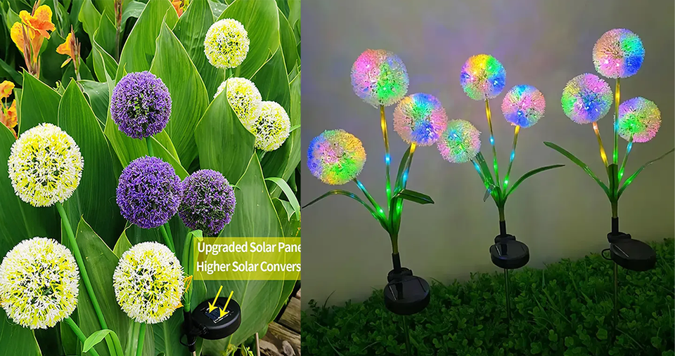 مصابيح زهور الهندباء الشمسية متعددة الألوان LED بتصميم وتد ديكوري لإضاءة الحدائق والمساحات الخارجية