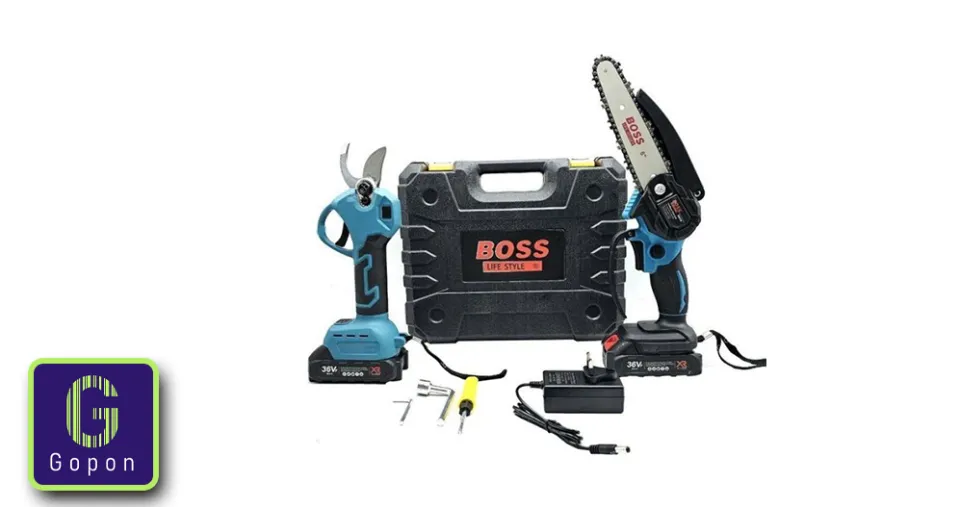 مقص تقليم لاسلكي 2 في 1 مع طقم منشار يدوي صغير من BOSS 