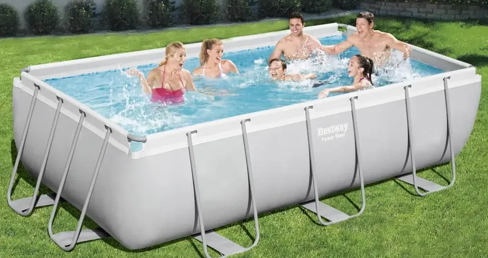 Bestway Power Steel Rectangular Pool Set with Filter Pump, Ladder & Repair Patch - 4.04m x 2.01m x 1.00m