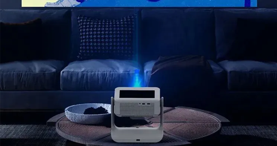 جهاز عرض ذكي محمول بدقة HD مع اتصال WiFi ثنائي النطاق ت تشغيل عن بعد، وتصحيح تلقائي للصورة مع دعم عرض يصل إلى 130 بوصة