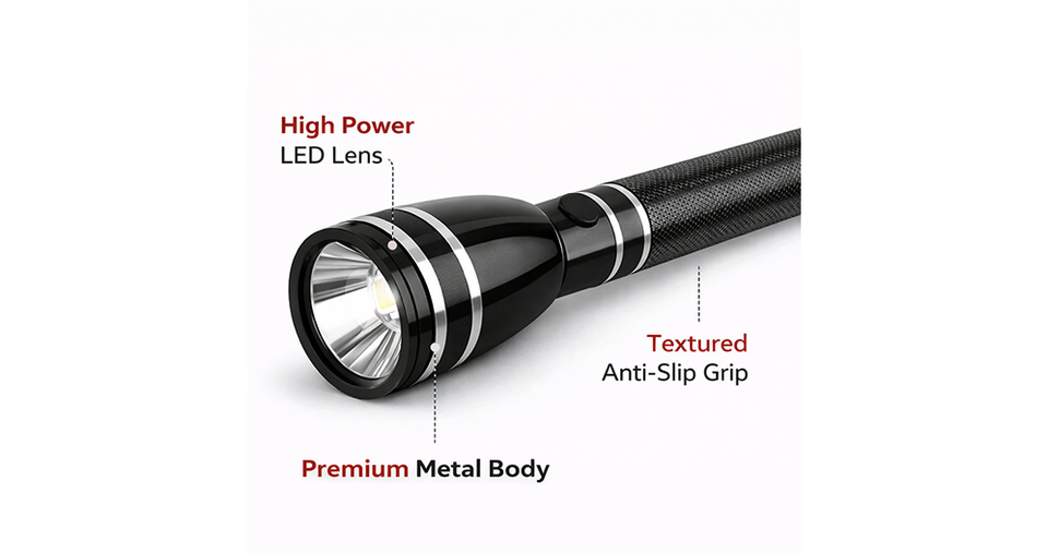 مصباح يدوي LED فاخر قابل لإعادة الشح DC-190 بـرو مع كشاف كري ليد بقدرة 5 واط بطارية 2000 مللي أمبير بمدى إضاءة طويل جدًا، مقاوم للماء، إضاءة طوارئ مع شاحن