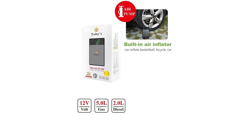 Toby's Portable Car & Bike Air Pump 14000mAH with LCD Display & LED Flashlight 