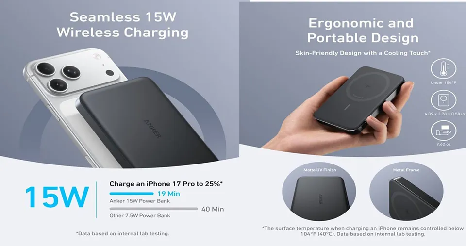 Anker 10000mAh 15W Magnetic Power Bank - Black
