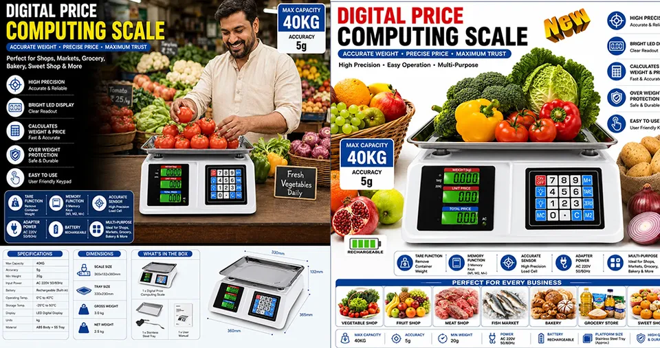 40kg Digital Retail Price Computing Scale with LED Display, Overweight Protection & 2g Precision