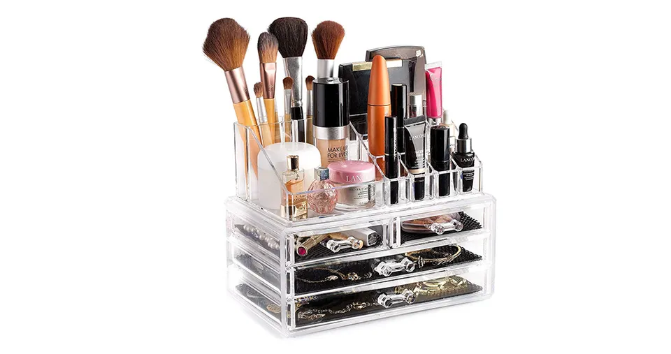 Premium Clear Acrylic Makeup Organizer with Multi-Compartment Storage & 4 Drawers (22.5×13.8×18 CM)