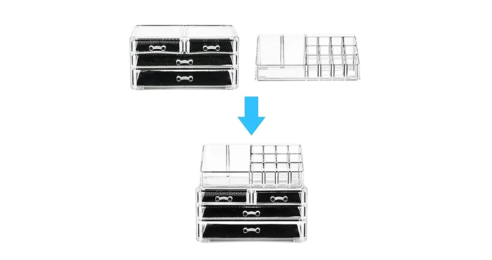 Premium Clear Acrylic Makeup Organizer with Multi-Compartment Storage & 4 Drawers (22.5×13.8×18 CM)