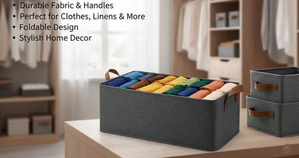 Foldable Fabric Storage Box for Clothes, Drawers & Closet Organization