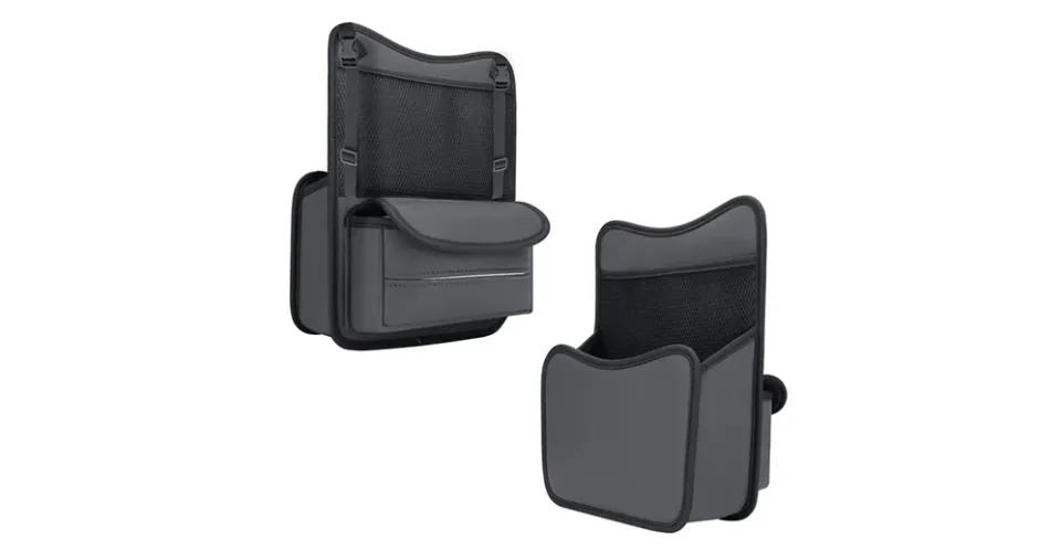 منظم فجوة مقعد السيارة وحقيبة تخزين معلقة من جلد PU الفاخر، مع حامل مناديل وجيب شبكي للهاتف والمحفظة والمفاتيح ومستلزمات السفر