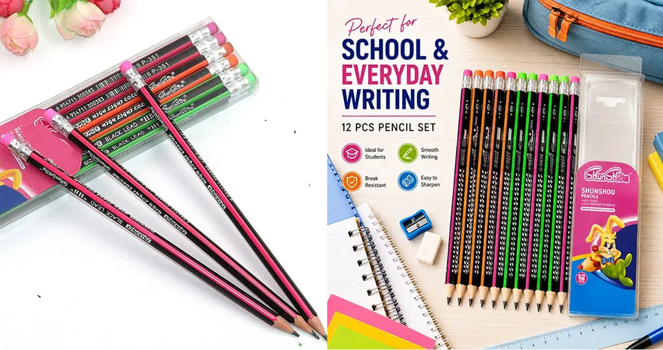 12 PCS Premium HB Graphite Pencils with Eraser Tips, Break-Resistant Lead & Hexagonal Grip for School, Office, Writing, Drawing & Sketching