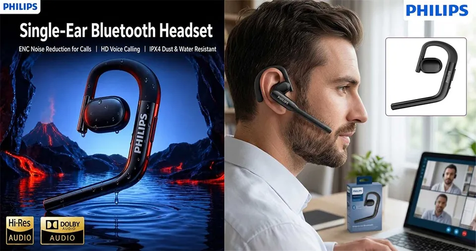 Philips TAL2020 Single-Ear Bluetooth Headset - Black