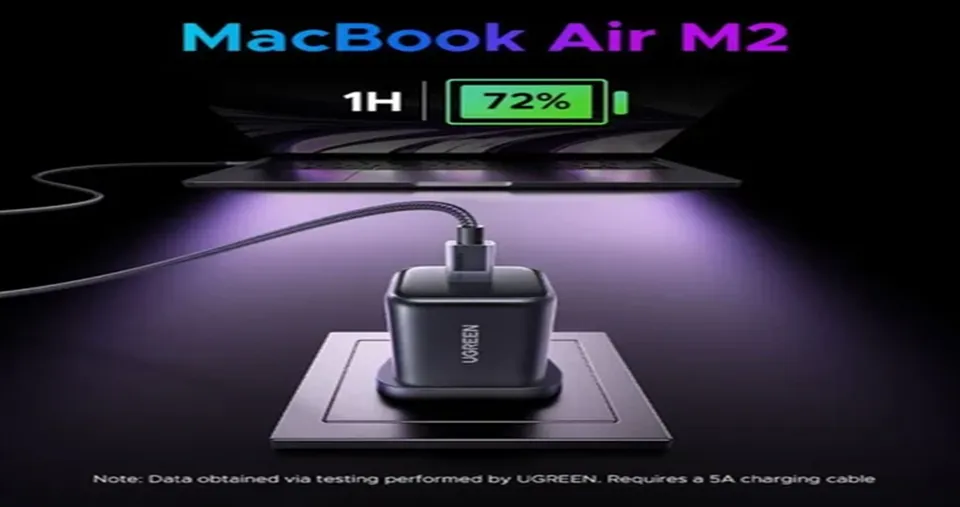 شاحن يوجرين سريع USB-C بقدرة 45 واط بتقنية GaN – قابس بريطاني