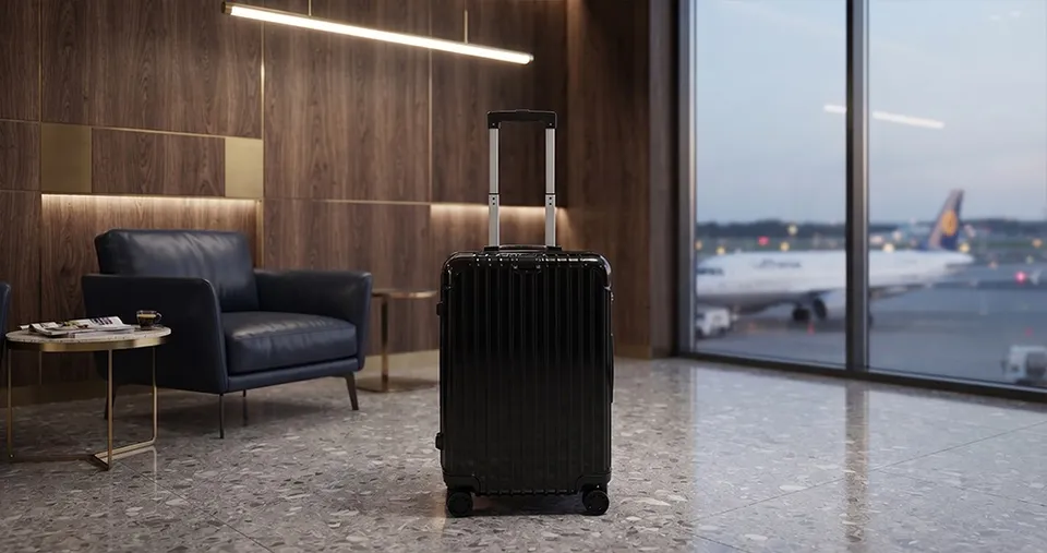 Fiber Aluminum Look Travel Luggage With Double Zippers Expandable(Size 20 inch)