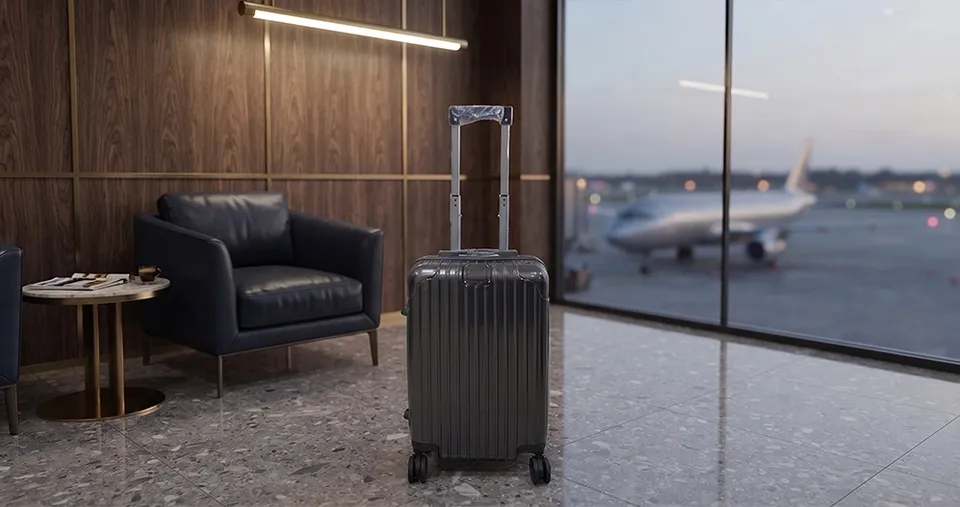 Fiber Aluminum Look Travel Luggage With Double Zippers Expandable(Size 20 inch)